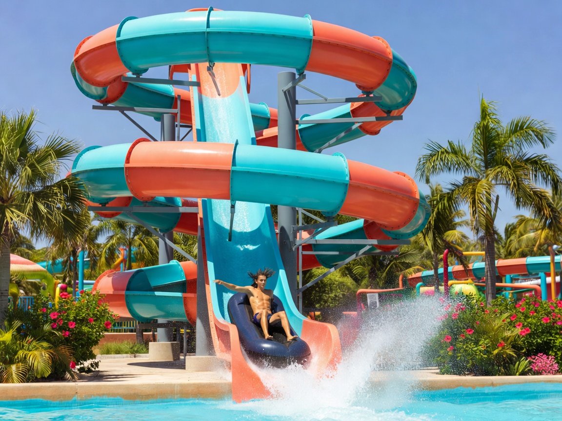 King Khajuna free fall water slide in PortAventura Caribe Aquatic Park