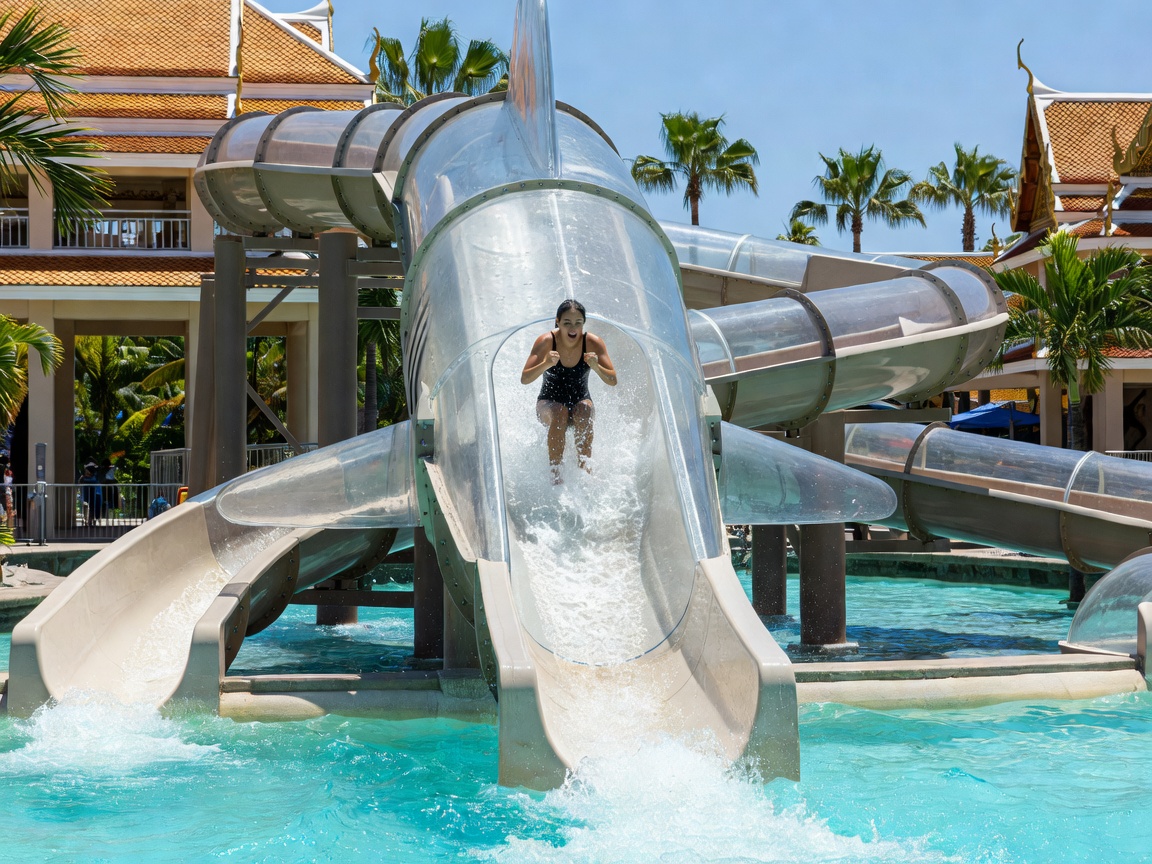 Tower of Power transparent shark slide in Siam Park Tenerife